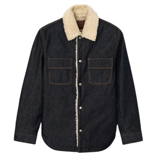 季末6折SANDRO2025秋冬新款男装复古撞色毛领棉质牛仔棉衣外套