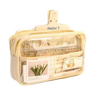 三层大容量透明笔袋女孩版初中生铅笔盒女童小学生高中学生女生高颜值小众2024年新款简约ins风文具盒女款