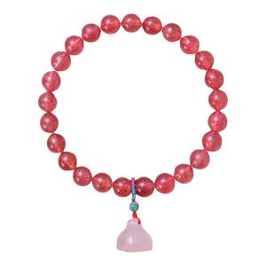 普陀山天然草莓晶手串女款桃花运招桃花水晶转运珠手链粉水晶礼物