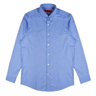 秋季蓝色牛津纺男士长袖衬衫