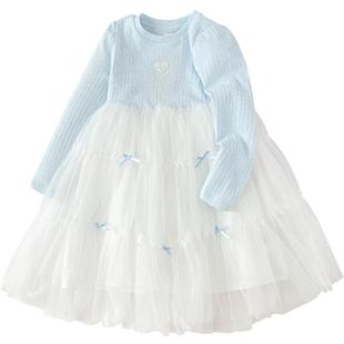 巴拉巴拉童装女童连衣裙网纱公主裙2025春秋装新款蝴蝶结撞色裙子