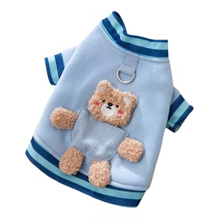 新款秋冬季韩版可爱立体小熊狗狗两脚保暖薄绒猫咪宠物泰迪狗衣服