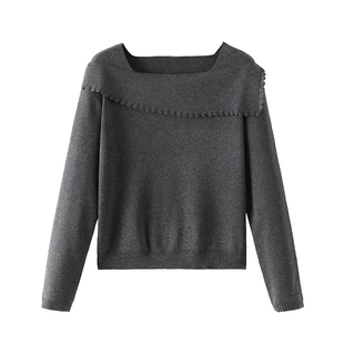 一字肩显瘦长袖针织衫女上衣秋冬新款内搭打底毛衣宽松短款打底衫