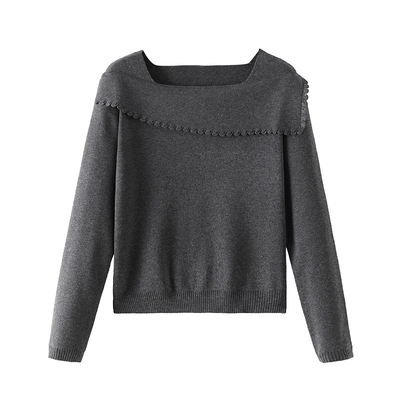 一字肩长袖针织衫女上衣打底衫