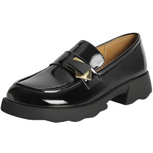 百丽女鞋子乐福鞋春季新款英伦深口单鞋黑色小皮鞋乐福鞋B7X1DAA5