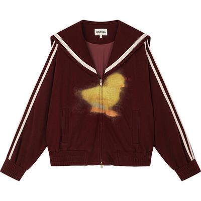 UOOYAA/乌丫2025春季新款“I”鸭水洗印花海军领卫衣