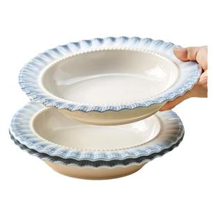法式草帽盘高级感陶瓷盘子家用菜盘釉下彩餐具菜碟子轻奢深盘餐盘