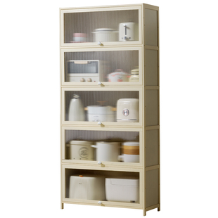 奶油风厨房置物柜落地多层置物架家用多功能收纳架子碗橱柜餐边柜