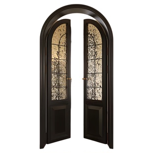 拱形门客厅美式对开门法式半弧平开门卧室双开门扇彩绘玻璃弧形门