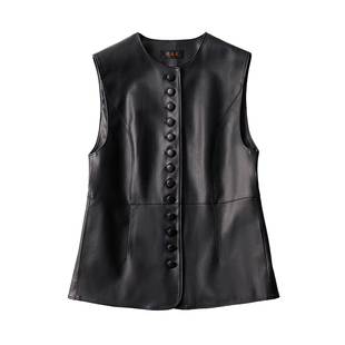 真皮马甲女2025春季新款圆领绵羊皮简约显瘦百搭无袖马夹坎肩外套