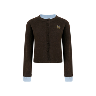 Kroche  Geek chic 羊毛混纺双蝴蝶十字绣撞色假两件毛衣开衫