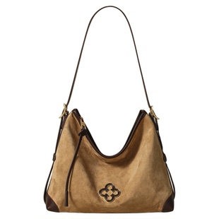 CASSILE卡思乐松涛女包复古大容量绒面牛皮单肩包hobo斜挎托特包