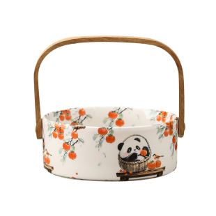 中古风陶瓷果篮手提篮下午茶点心摆盘家用零食水果收纳碗餐具摆件