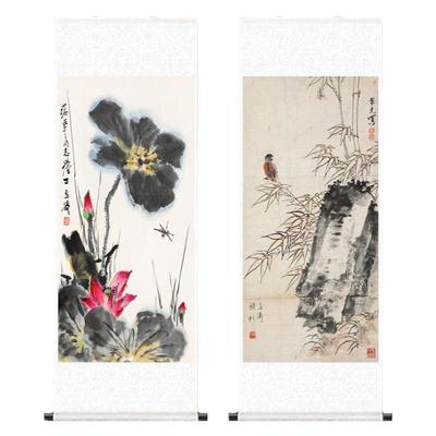 现代中式风丝绢石榴牡丹花国画