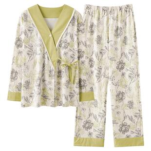 月子服孕妇睡衣春秋季34月份自带胸垫产后产妇女薄款家居服套装夏