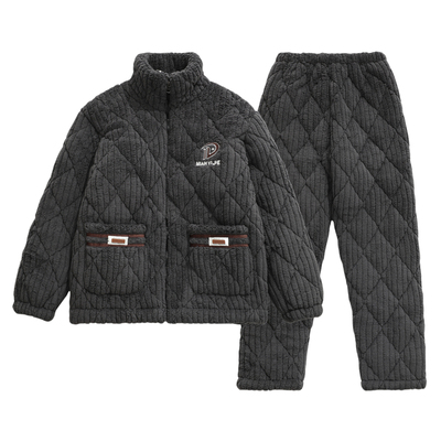 男士冬季珊瑚绒三层加厚加绒睡衣