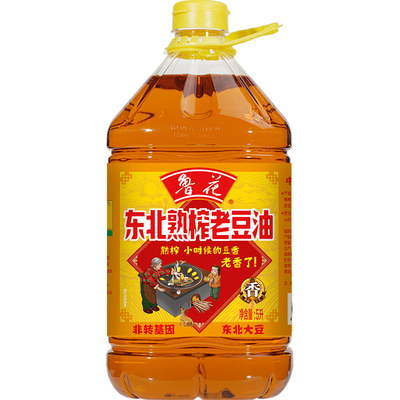 鲁花东北熟榨老豆油5L