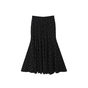黑色波点鱼尾半身裙大码女装梨形伯克利裙子春秋炸街独特漂亮半裙