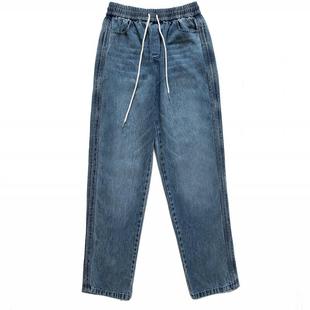 烦恼的Octopusl国潮直筒基础三条杠牛仔裤美式宽松百搭水洗长裤男