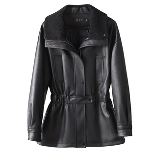 海宁真皮皮衣女羽绒服中长款外套收腰显瘦加厚皮夹克2025冬季新款