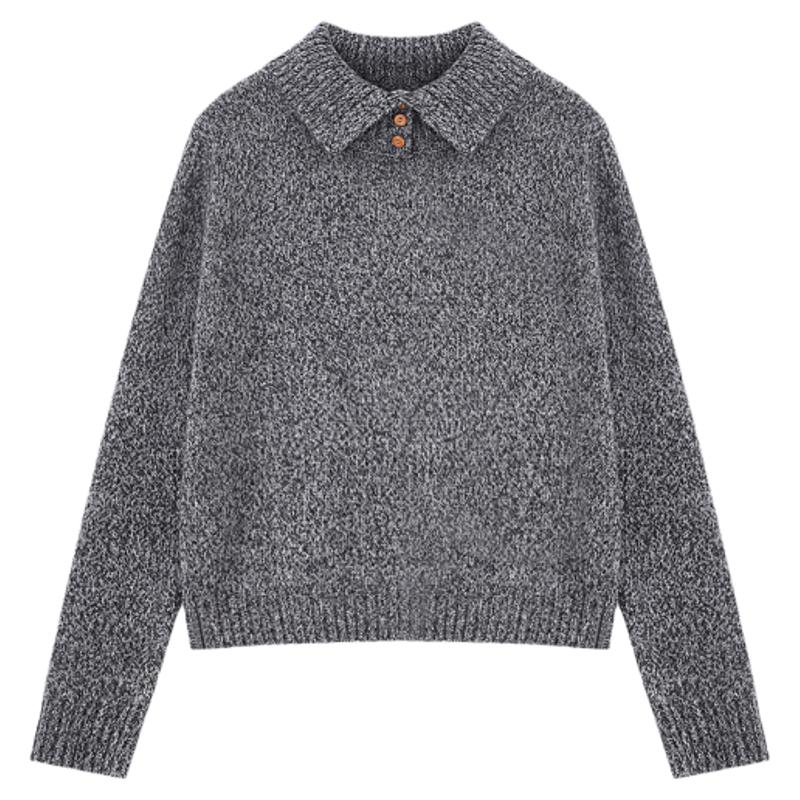 Basic House/百家好26秋冬新款polo领纯色简约毛衣女保暖套头上衣