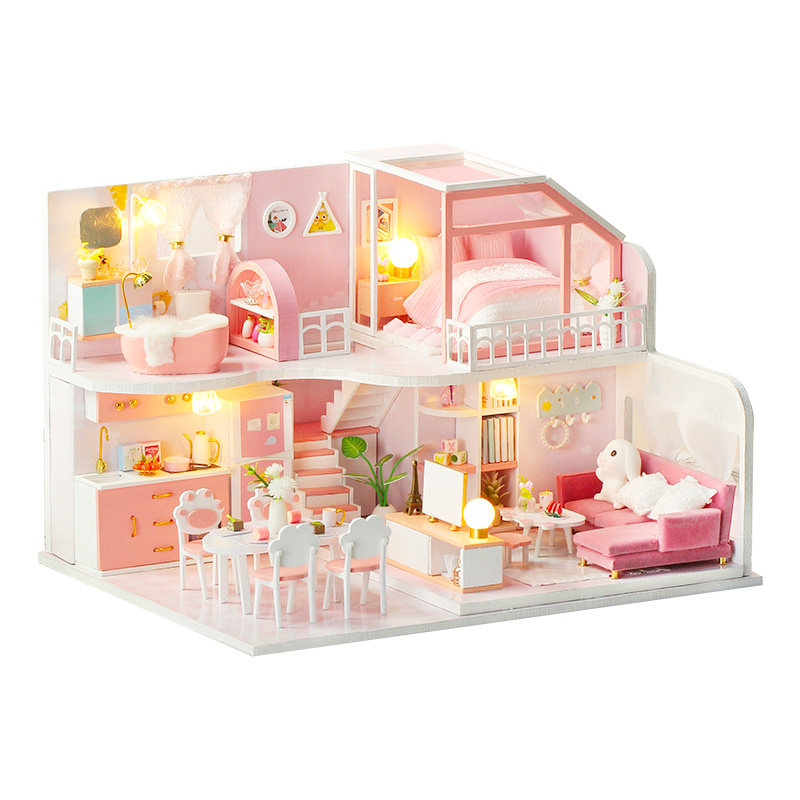粉色复式别墅diy小屋手工制作