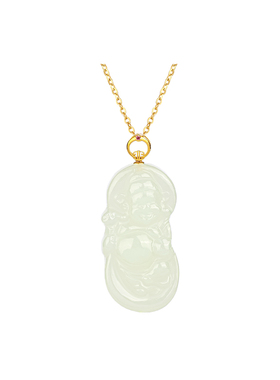 18k金和田白玉财神吊坠女款
