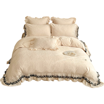 韩版公主风加厚雕花牛奶绒四件套