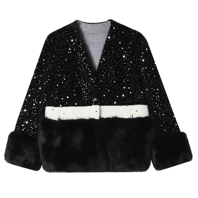 白鹿语千金风仿水貂毛拼接外套