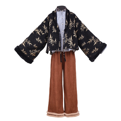 新中式加绒汉服套装女冬糯米裤