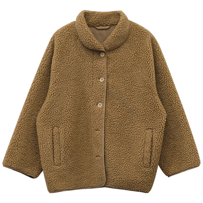 翻领仿皮毛一体羊羔毛颗粒绒外套