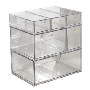 亚克力收纳盒窄长型可叠加迷你小盒子透明方形女生办公室工位神器