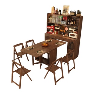 形影家具实木折叠餐桌餐边柜一体可伸缩式复古小户型带中古风桌子