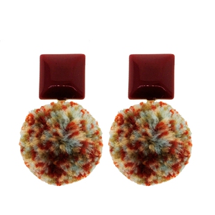 圣诞少女可爱彩色毛球 复古秋冬简约百搭红色毛绒绒球耳环耳夹