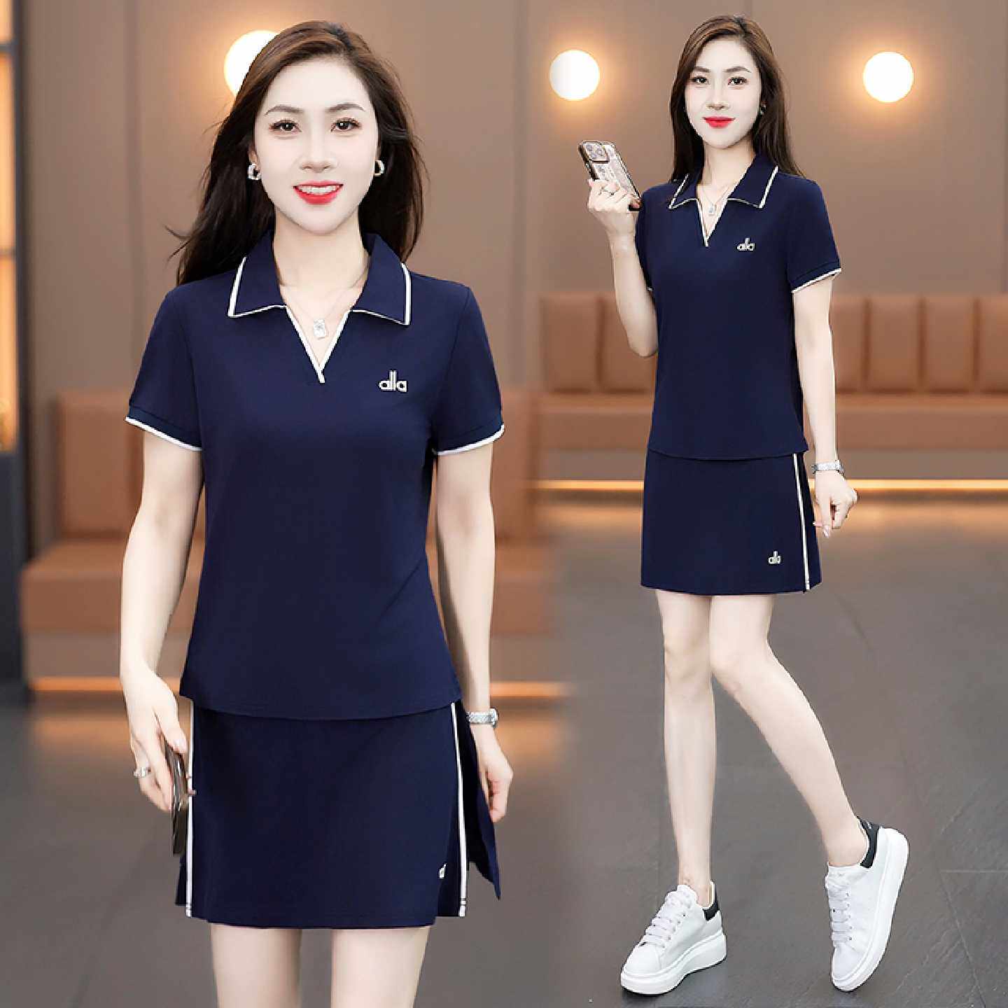 洋气运动套装女夏2026新款时尚休闲短袖超短裙冰丝宽松薄款两件套