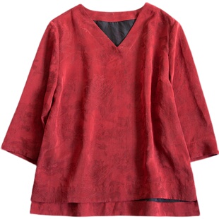 ZM984春秋真丝香云纱套头女衬衫纸样新款七分袖V领汉服大码裁剪图