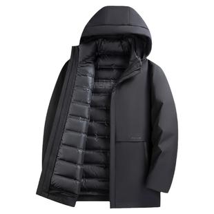 鸭鸭鹅绒羽绒服男款爸爸装2025新款加厚保暖内胆可拆卸冬季外套