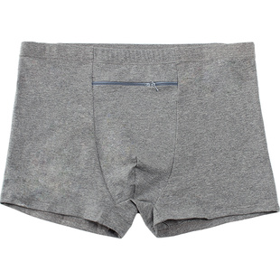 带兜拉链防盗内裤男棉款平角高腰钱包有口袋的短裤头旅行内裤衩男