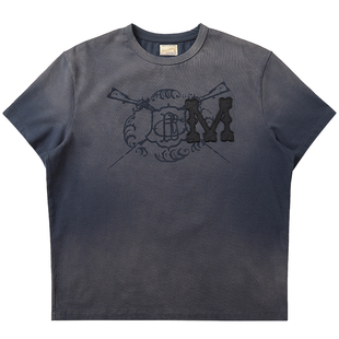 VTG系列 240克日晒水洗蓝狩猎植绒贴布绣短袖T恤 MBBCAR窄幅