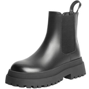 百丽切尔西靴女靴冬季保暖英伦风厚底短靴加绒烟筒靴子X2G2DDD3