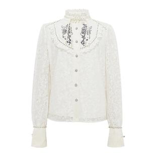 LULUALWAYS【商场同款】冬季新款百搭通勤甜美蕾丝木耳边衬衫女