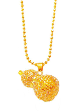 新款沙金开运福禄葫芦项链女圆珠锁骨链镀金镂空葫芦可编织挂件