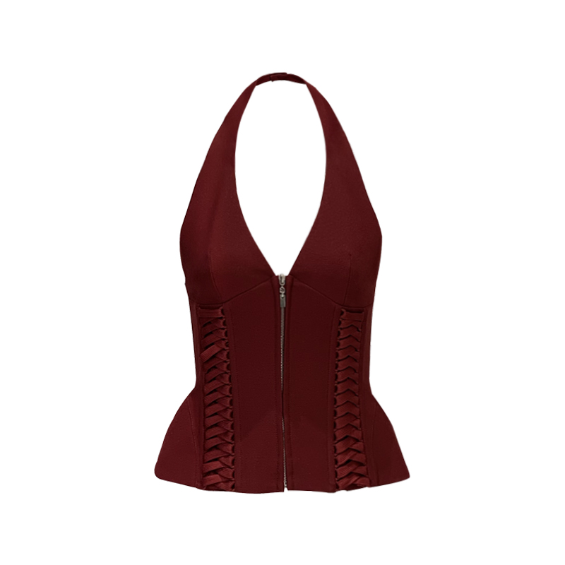 Middletone 芳心猎手 jennie同款打歌服红色挂脖上衣吊带背心