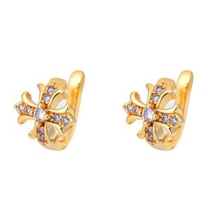 钛钢耳饰 镶钻十字鸢尾花耳夹耳骨夹轻奢时尚百搭小众精致气质ins