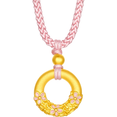 周六福黄金5d硬金吊坠女款定价花团吉圆平安扣颈饰送节日礼物