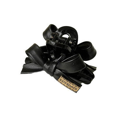 海蓝蓝皮质黑色蝴蝶结抓夹