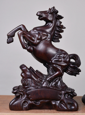 黑檀木雕刻马摆件 红木马工艺品实木头 马到成功中式家居商业礼品