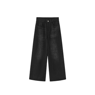 黑灰色阔腿牛仔裤女春季新款大码胖mm宽松显瘦梨形身材垂感直筒裤