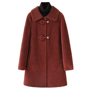 羊剪绒大衣女2025冬新中长款高档优雅妈妈海宁羔羊毛颗粒皮草外套