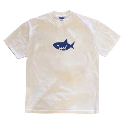 美式潮牌巨齿鲨鱼印花短袖T恤男户外简约休闲重磅小领口280克半袖